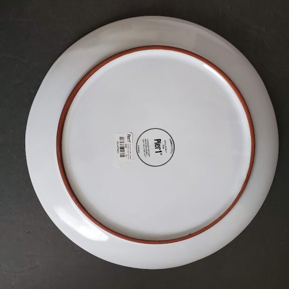 Pier 1 Terracotta White Glazed Dinner Plates 11" Impressed Floral Butterfly Set - Picture 6 of 13